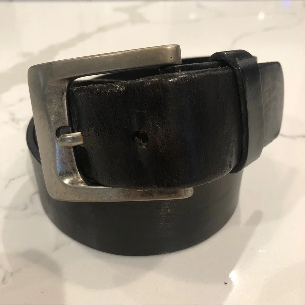 Fossil Vintage Dark Brown Genuine Cowhide Leather Belt Jeans Work Silver Buckle